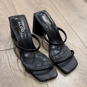 Aldo Black Minimal Double-Strap Block Heels
